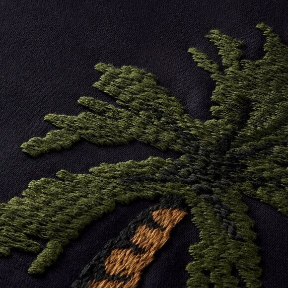 Embroidered Crewneck Sweatshirt Navy Botanicals Palm Tree Men's Medium - Picture 6 of 7